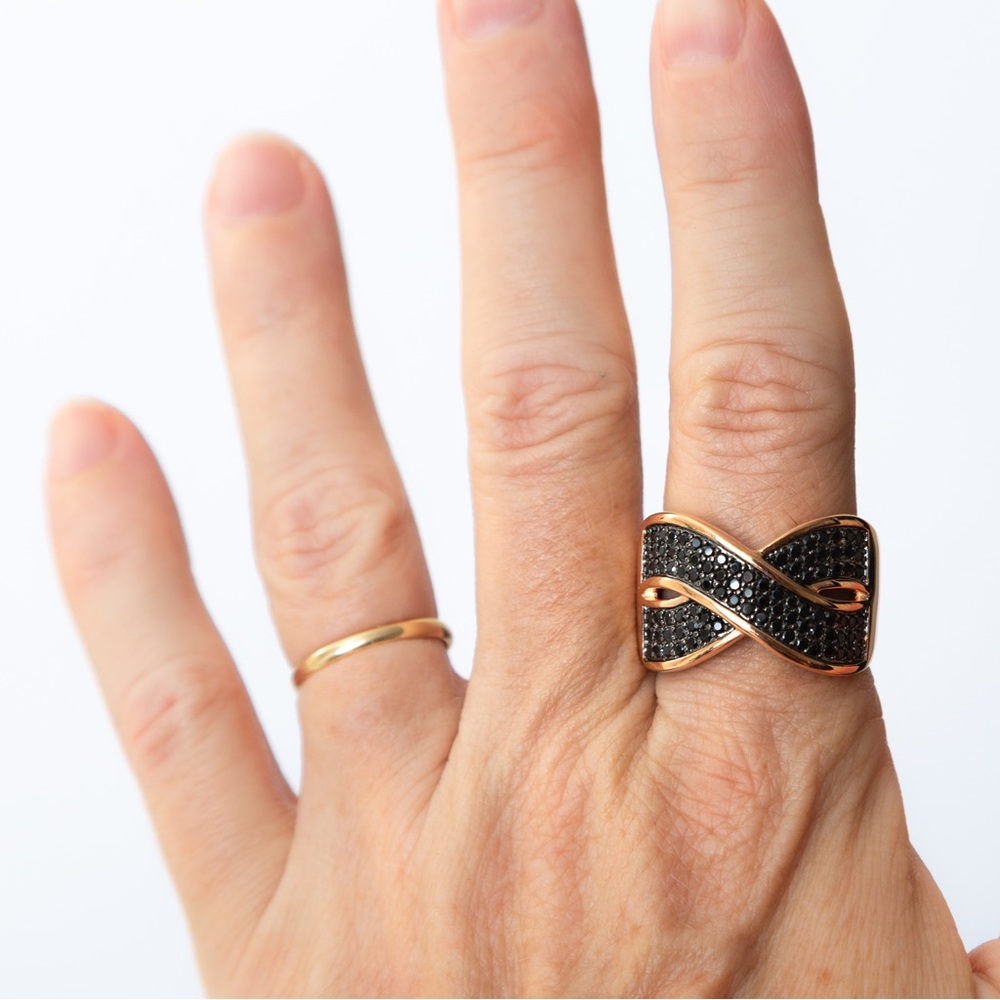 Crossover ring 1.5 cttw black spinel gemstones rose gold tone 10 Bronzo Italia